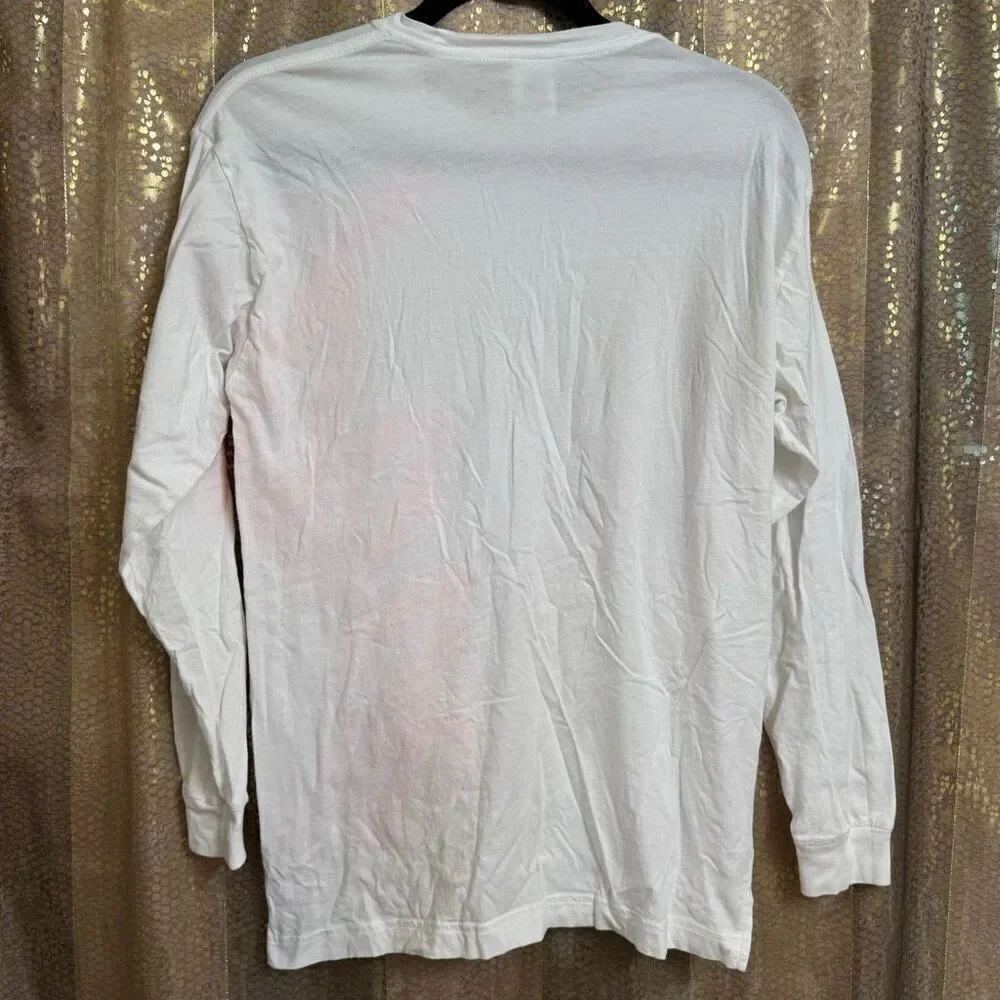 PINK Victorias Secret White Long Sleeve Campus Pink Sequin Bling Shirt XS